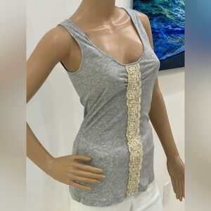 NWOT. Pretty Express Gray and Cream Tank Top with Embellishments, Size S